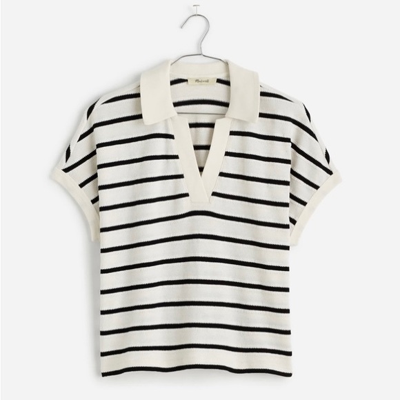Madewell relaxed v- neck polo shirt in stripe - Picture 3 of 10